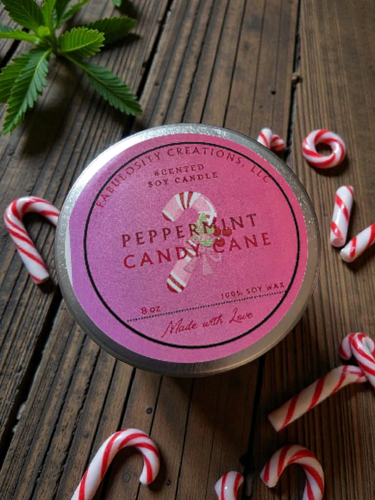 Peppermint Candy Cane 8oz Soy Candle